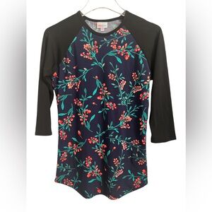 Lularoe Classic T-Shirt / Tunic Top XXS Flower Design High Low Long Sleeve NWT